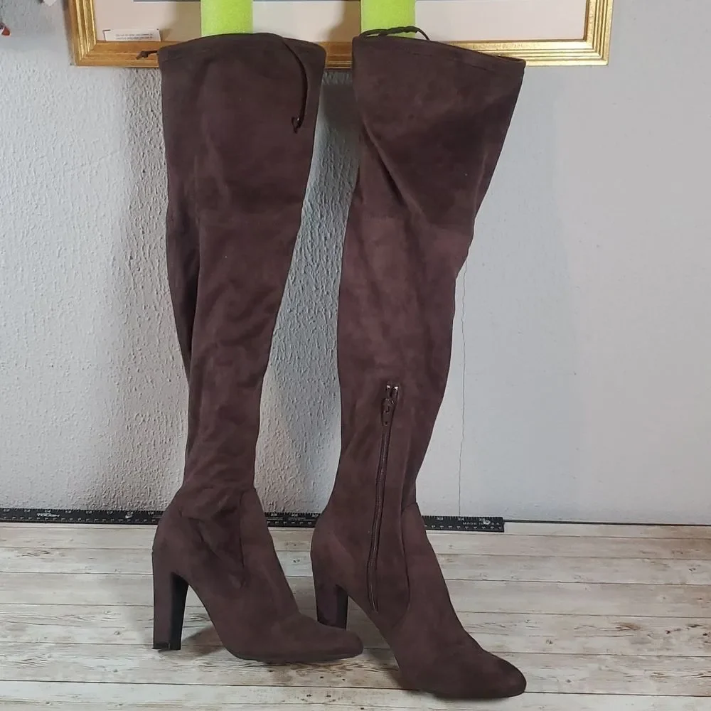 UNISA Sarana Faux‎ Suede Over The Knee Heeled Rich Brown Boots Size 7½